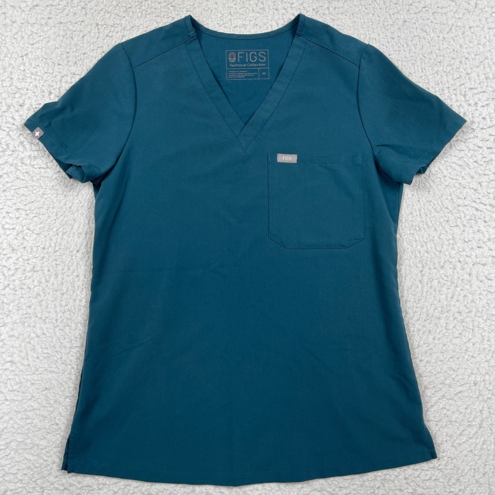 Figs Scrub Top Womens XS Teal Catarina V Neck Pocket Medical Nursing Healthcare